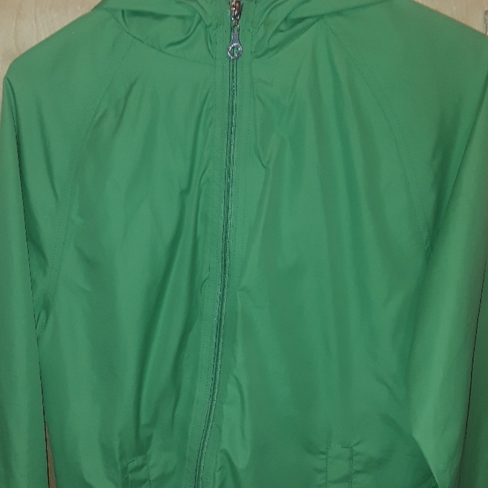 A green rain coat